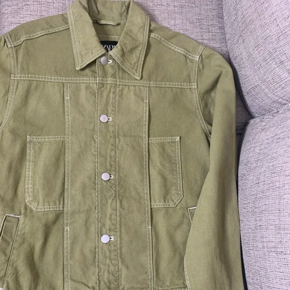 Men’s NWT ZARA Denim Jacket in Green/Khaki, Size Small - Picture 2 of 5